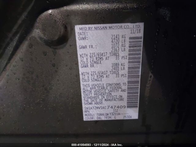 5N1AT2MV5KC747409 Nissan ROGUE SV