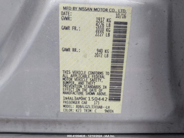 1N4AL3AP0HC150442 Nissan Altima 2.5 S