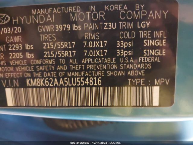 KM8K62AA5LU554816 Hyundai Kona Sel Plus