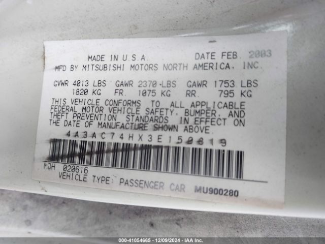 2003 MITSUBISHI ECLIPSE 4A3AC74HX3E150819 Photo 8