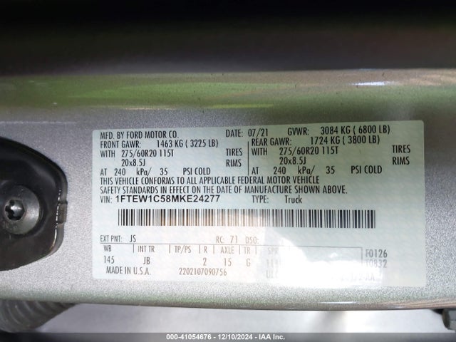 Ford F-150 Xl 2021 1FTEW1C58MKE24277 Image 9