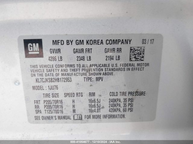 KL7CJKSB2HB172953 Chevrolet TRAX LS