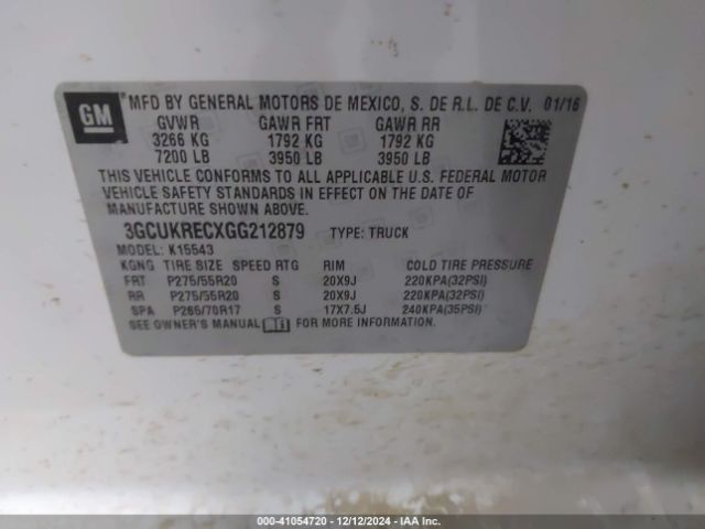3GCUKRECXGG212879 Chevrolet Silverado 1500 2lt