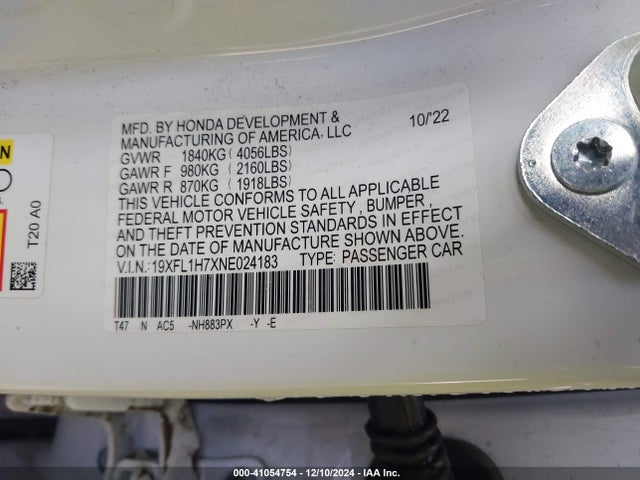 Honda Civic Ex-l 2022 19XFL1H7XNE024183 Image 9