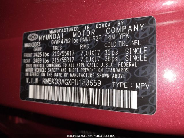 KM8K33AGXPU183659 Hyundai Kona Electric Sel