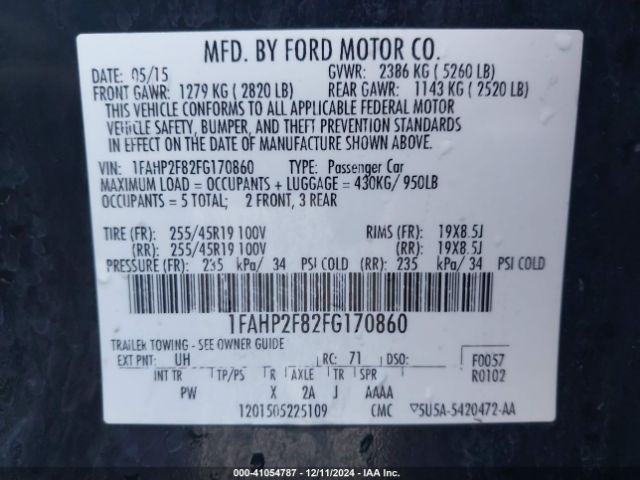 1FAHP2F82FG170860 Ford Taurus Limited