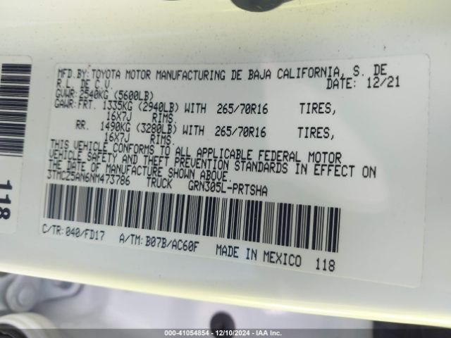3TMCZ5AN6NM473786 Toyota Tacoma Trd Off Road