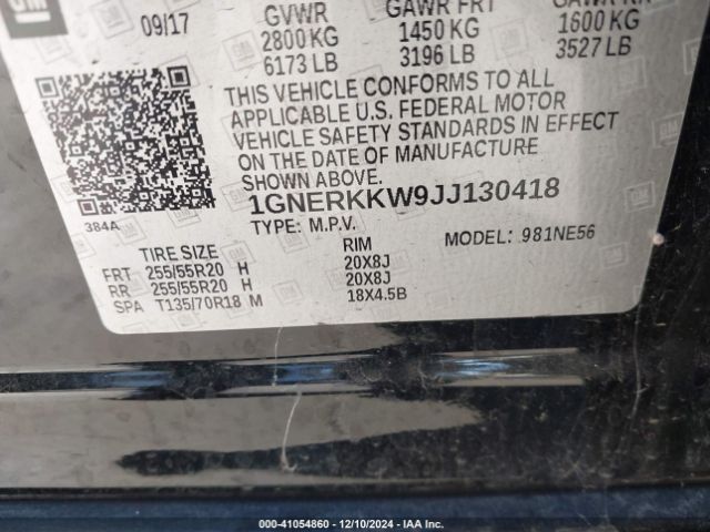 1GNERKKW9JJ130418 Chevrolet Traverse Premier