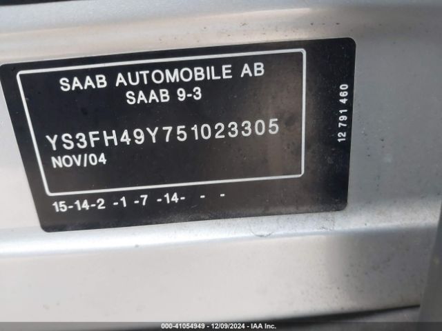 2005 SAAB 9-3 YS3FH49Y751023305 Photo 8