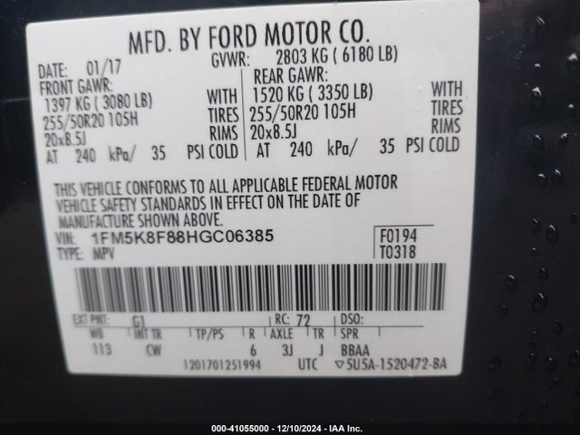 Ford Explorer Limited 2017 1FM5K8F88HGC06385 Image 9