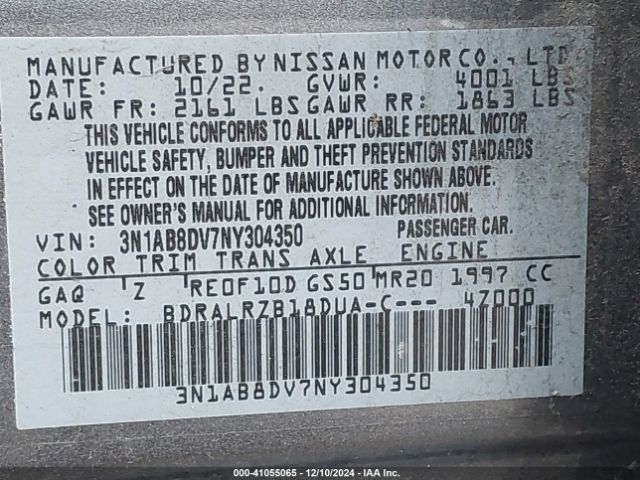 3N1AB8DV7NY304350 Nissan Sentra Sr Xtronic Cvt