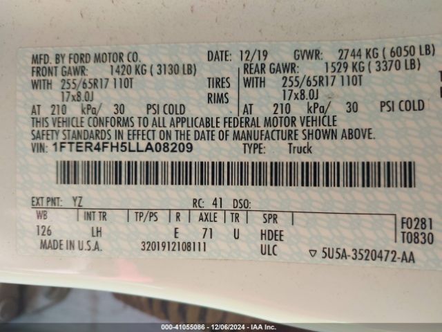 1FTER4FH5LLA08209 Ford RANGER XL