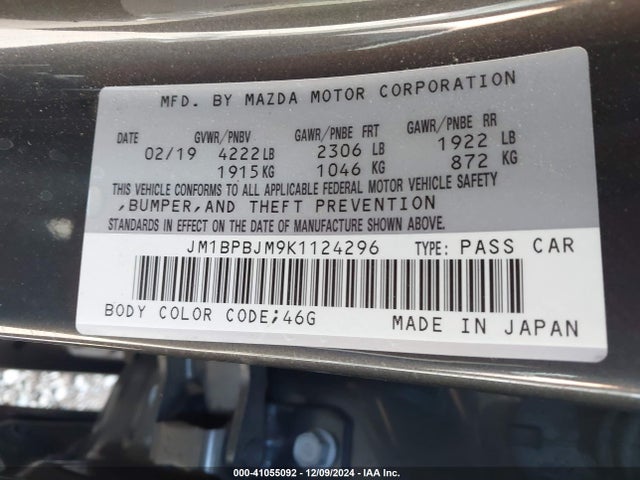 JM1BPBJM9K1124296 Mazda MAZDA3