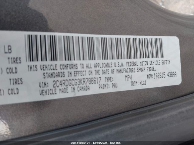 2C4RDGCG3KR788617 Dodge Grand Caravan Sxt