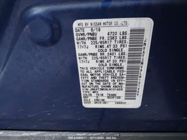 JN8AT2MV9LW101489 Nissan Rogue S Intelligent Awd