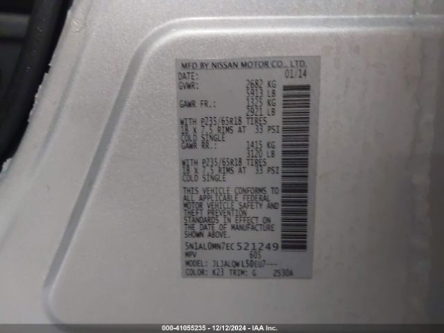 5N1AL0MN7EC521249 Infiniti QX60