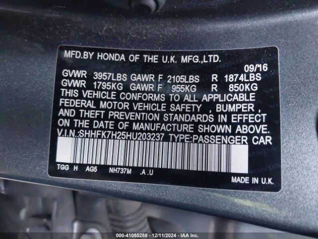 SHHFK7H25HU203237 Honda Civic Lx