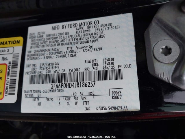 Ford FUSION SE 2018 3FA6P0HD4JR186257 Image 9