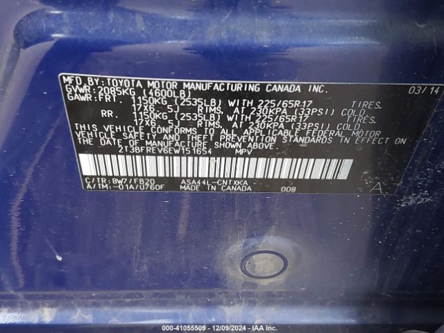 2T3BFREV6EW151654 Toyota RAV4 LE