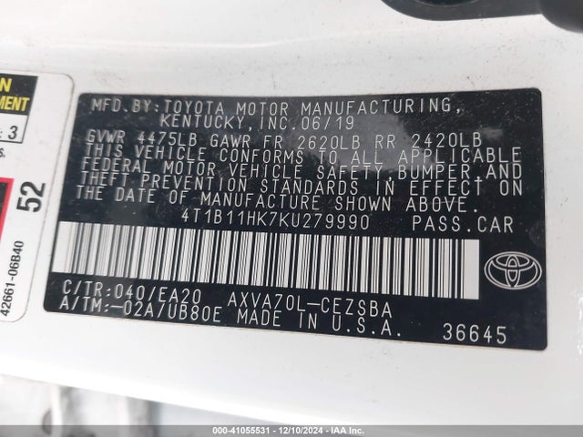 4T1B11HK7KU279990 Toyota a25a-fks