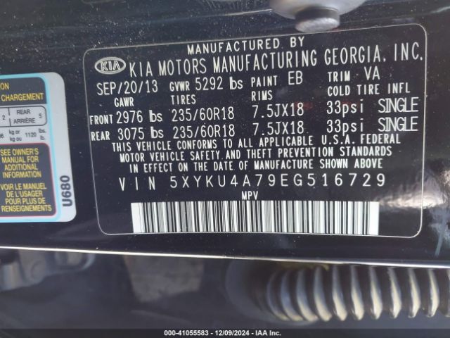 5XYKU4A79EG516729 KIA Sorento Ex V6