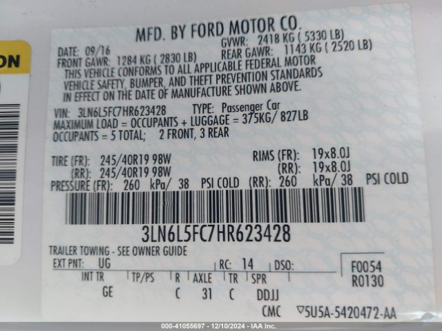 3LN6L5FC7HR623428 Lincoln Mkz Reserve
