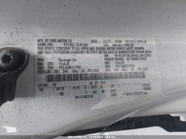 1FADP3E26GL241293 Ford FOCUS S