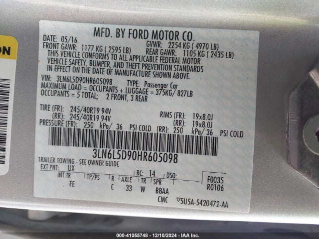 3LN6L5D90HR605098 Lincoln MKZ SELECT