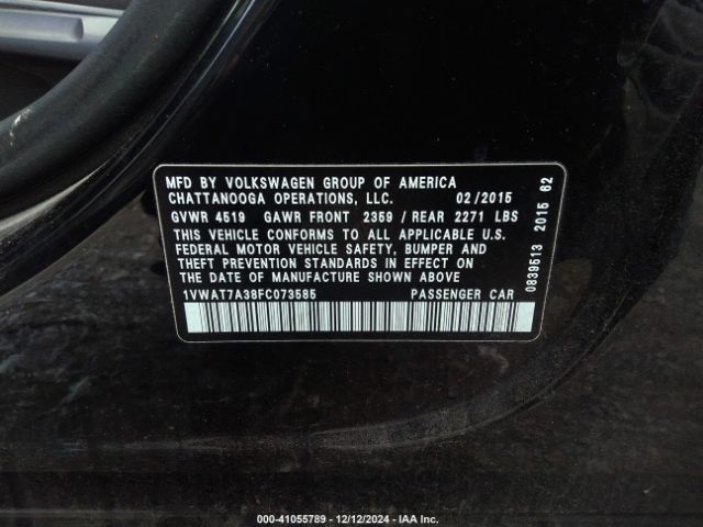 1VWAT7A38FC073585 Volkswagen Passat 1.8t S
