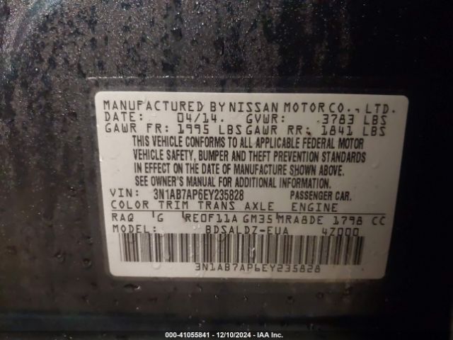 3N1AB7AP6EY235828 Nissan Sentra Fe+ S/fe+ Sv/s/sl/sr/sv