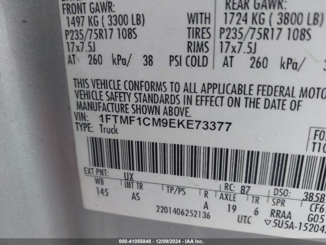 Ford F-150 Xl 2014 1FTMF1CM9EKE73377 Image 9