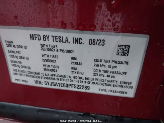2023 TESLA MODEL S 5YJSA1E60PF522289 Photo 8