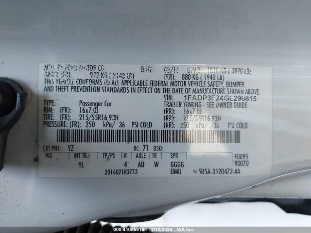 Ford FOCUS SE 2016 1FADP3F24GL290815 Image 9