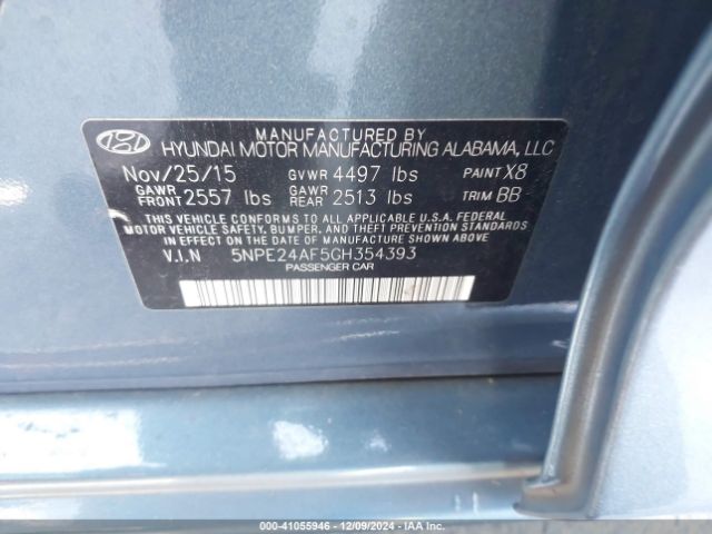 5NPE24AF5GH354393 Hyundai SONATA SE