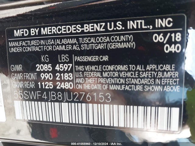 55SWF4JB8JU276153 Mercedes-Benz C 300