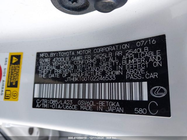 JTHBK1GG1G2246533 Lexus ES 350