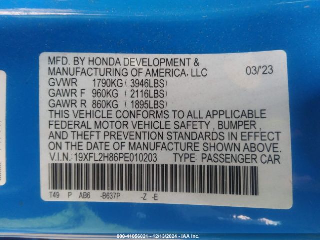 19XFL2H86PE010203 Honda Civic Sport
