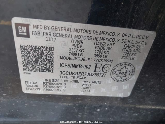 3GCUKRER7JG250727 Chevrolet Silverado 1500 Lt