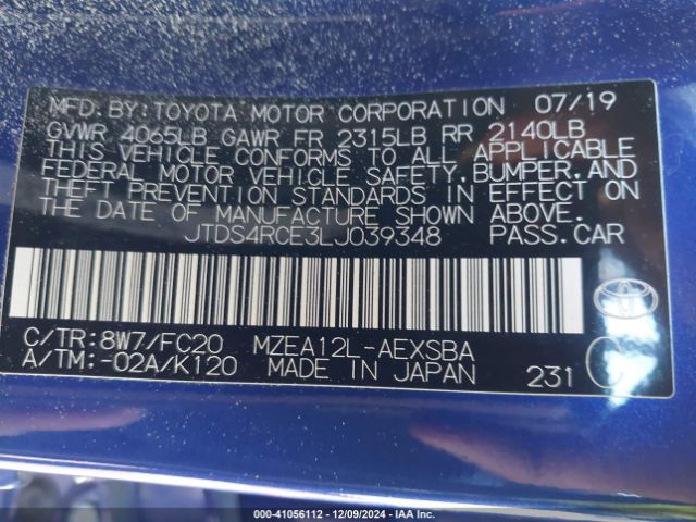 JTDS4RCE3LJ039348 Toyota COROLLA SE