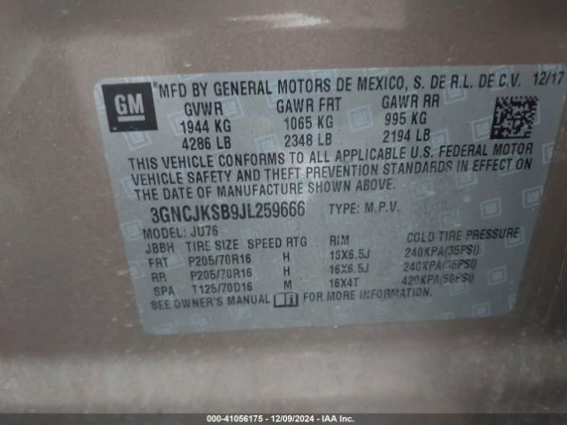 3GNCJKSB9JL259666 Chevrolet TRAX LS