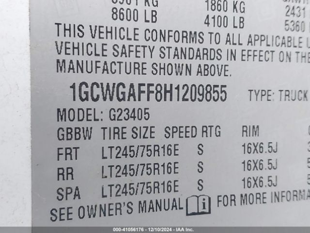 1GCWGAFF8H1209855 Chevrolet Express 2500 Work Van