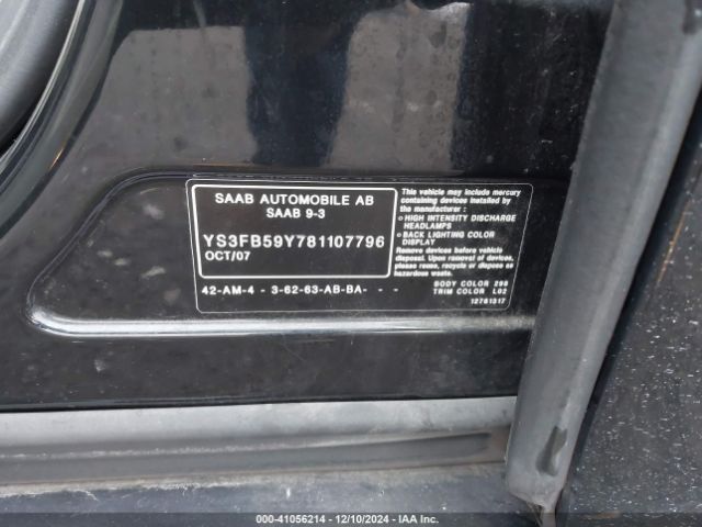 2008 SAAB 9-3 YS3FB59Y781107796 Photo 8