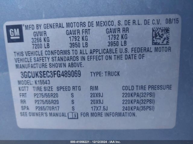 3GCUKSEC3FG489069 Chevrolet Silverado 1500 1lz