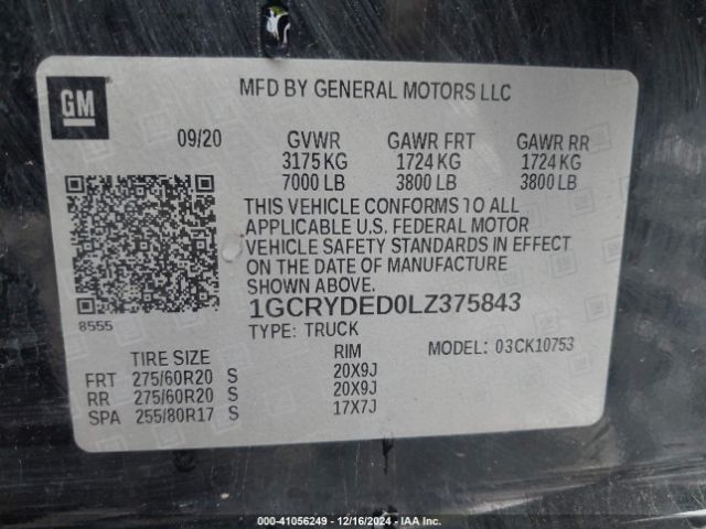 1GCRYDED0LZ375843 Chevrolet Silverado 1500 4wd  Standard Bed Lt