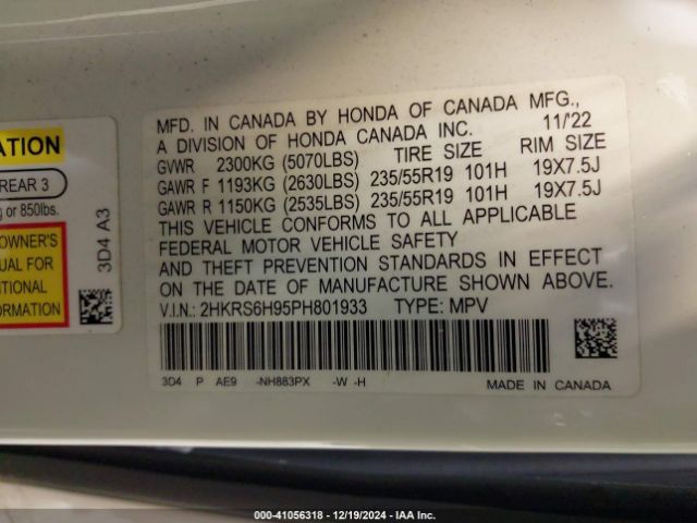 2HKRS6H95PH801933 Honda Cr-v Hybrid Sport Touring