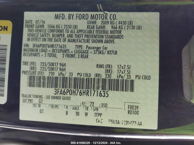 Ford FUSION SE 2017 3FA6P0H76HR171635 Image 9