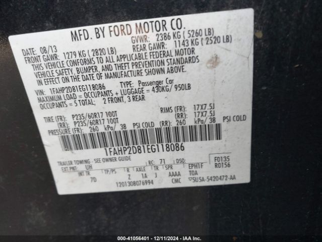 1FAHP2D81EG118086 Ford TAURUS SE