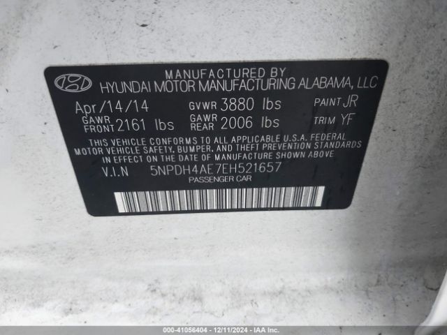 5NPDH4AE7EH521657 Hyundai ELANTRA SE