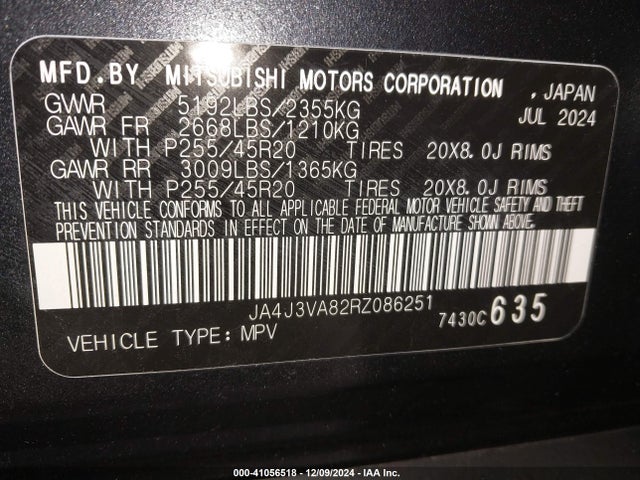 JA4J3VA82RZ086251 Mitsubishi Outlander Se 2.5 2wd/se Black Edition S-awc/se Black Edition W/pano Roof