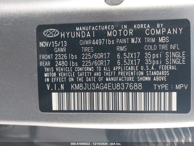 Hyundai TUCSON SE 2014 KM8JU3AG4EU837688 Image 9